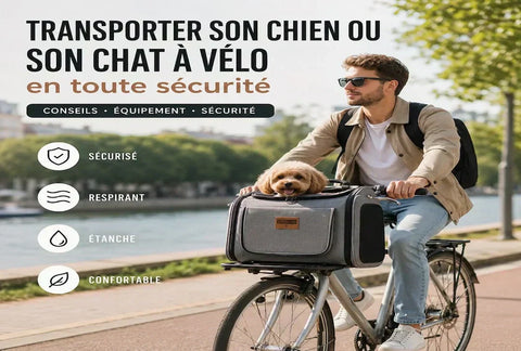 transport sécurisé d’un chien à vélo dans un sac respirant et étanche