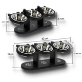 Gamelle surélevée à 3 niveaux pour chat avec support en bois et acier inoxydable.