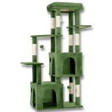 Arbre à Chats Multi-Niveaux de 155 cm composé de griffoirs, 2 niches et de multiples plateformes et jeux
