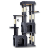 Arbre à Chats Multi-Niveaux de 155 cm composé de griffoirs, 2 niches et de multiples plateformes et jeux