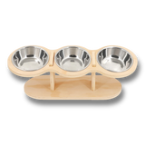 Gamelle surélevée à 3 niveaux pour chat avec support en bois et acier inoxydable