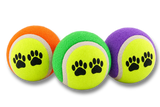 Lot de 3 balles de tennis pour chien colorées avec motif empreinte de patte, idéales pour lanceur.