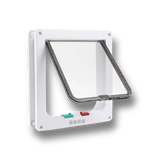 Chatière blanche moderne pour chat avec trappe transparente