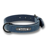 Collier bleu personnalisé pour chien avec nom et téléphone gravés
