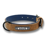 Collier personnalisé marron pour chien avec plaque gravée et numéro de téléphone