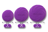 Frisbee pour chien violet disponible en tailles S (15 cm), M (18 cm) et L (22 cm).