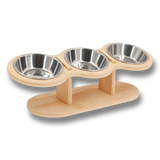 Gamelle surélevée pour chien avec 3 bols en inox et support en bois