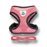Harnais réglable respirant rose clair pour chien et chat avec laisse assortie et fermeture sécurisée