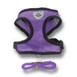Harnais réglable violet pour chien et chat avec maille respirante, bandes réfléchissantes et laisse