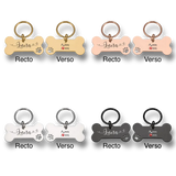 Médaille personnalisée pour chien et chat en forme d'os disponible en or, or rose, argent et noir avec gravure du nom et téléphone