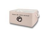 Panier de rangement personnalisé rose avec prénom pour chien ou chat, idéal pour ranger les jouets, accessoires, couvertures et affaires de votre animal.
