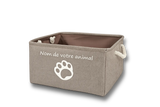 Panier de rangement personnalisé taupe avec prénom pour chien ou chat, idéal pour ranger les jouets, accessoires, couvertures et affaires de votre animal.